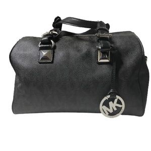 MICHAEL Michael Kors All Black Satchel Medium Logo Covered Bag